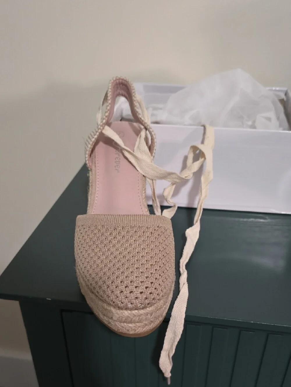 Beige Crochet Espadrille Wedge